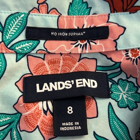 Land's End Floral Button Down 1/4 Sleeve Top Size 8 - Picture 6 of 7